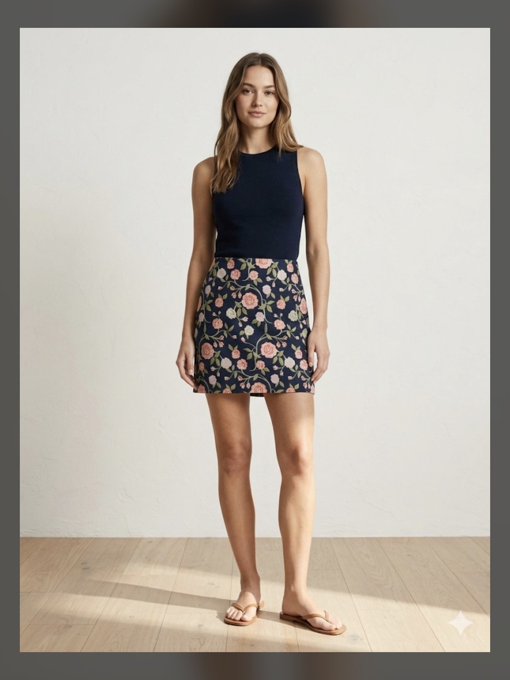 Ann Taylor Navy Floral Mini Skirt with Pink Roses